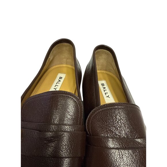 Bally Suisse Men's Loafer Logo Calf Leather Brown Slip On Block Heel Size 8 NEW - Picture 14 of 14